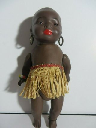 8 1/2 " African American Black Bisque Head Doll Ernst Heubach 399 Native Antique