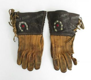 Vintage Roy Rogers Trigger Leather Cowboy Gloves With Fringe Size 6