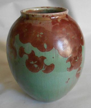 Vintage 1983 Linda Brendler Crystalline Pottery Pinks Greens Vase
