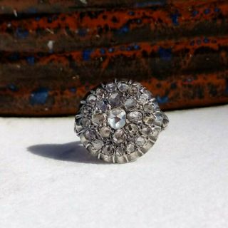 Antique Late Georgian/early Victorian 9ct Gold And Silver Rose Cut Diamond Ring