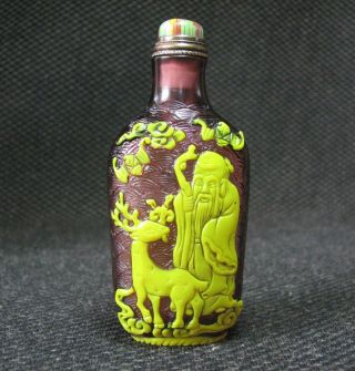 Traditional Chinese Glass Carve Longevity Star Design Snuff Bottle