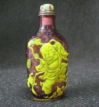 Traditional Chinese Glass Carve Longevity Star Design Snuff Bottle 3