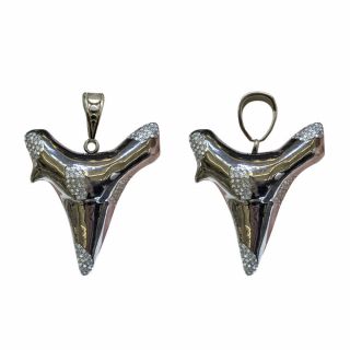 Micro Pave Diamond Shark Tooth Pendant 925 Sterling Silver Vintage Style Jewelry