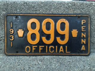 1931 Pennsylvania Official License Plate - Vintage Antique - Pa Police Penna 899