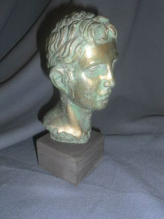 Ancient Roman Emperor Augustus Antique Weathered Copper Tone Bust Statue 2