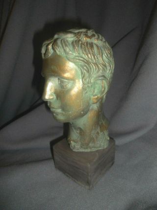 Ancient Roman Emperor Augustus Antique Weathered Copper Tone Bust Statue 3