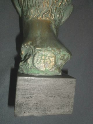 Ancient Roman Emperor Augustus Antique Weathered Copper Tone Bust Statue 4