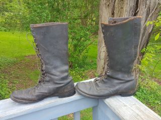 Vintage 1930 ' s Early 40 ' s Leather Motorcycle Dirt Track Racing Boots 15 