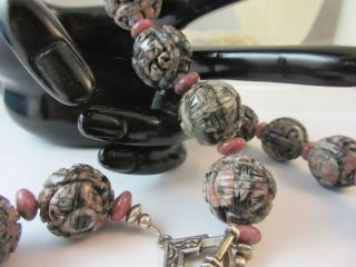 Vintage Shou Rhodolite Chinese export carved beads necklace Fabulous. 2