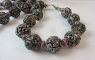 Vintage Shou Rhodolite Chinese export carved beads necklace Fabulous. 5