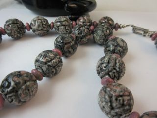 Vintage Shou Rhodolite Chinese export carved beads necklace Fabulous. 6