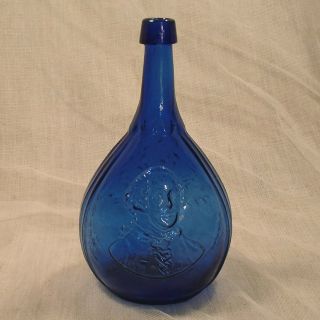 Antique George Washington Portrait Flask Glass Bottle In Cobalt Blue