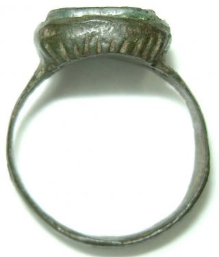 Ancient Medieval bronze finger ring seal with stone.  (GEM) 6