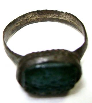 Ancient Medieval bronze finger ring seal with stone.  (GEM) 8