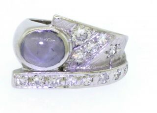 Vintage Heavy 14k White Gold 3.  65ct Vs/g Diamond And Star Sapphire Cocktail Ring