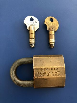 Rare Antique Nix Pix Brass High Security Padlock Two Operating & Withdrawal Keys