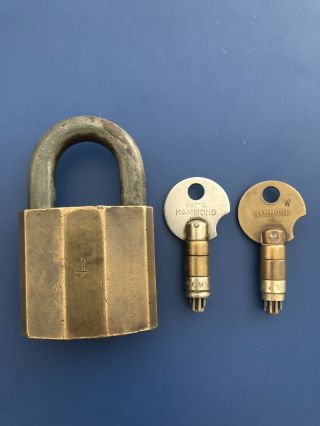 Rare Antique NIX PIX Brass High Security Padlock Two Operating & Withdrawal Keys 2