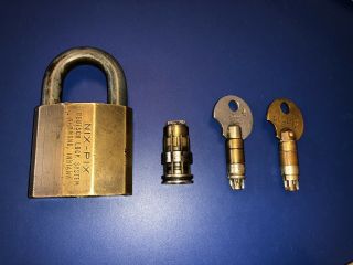 Rare Antique NIX PIX Brass High Security Padlock Two Operating & Withdrawal Keys 8