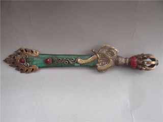 Old Tibet Buddhism Copper Inlay Turquoise Perfect Buddhism Ritual Tools