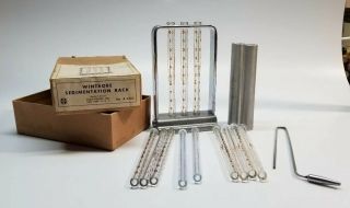 Vintage Wintrobe Sedimentation Rack,  12 Tubes,  2 Centrifuge Sleeves By Clay - Adams