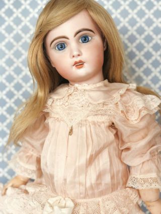 Antique Jumeau Tete French Bebe Bisque Doll Silk Dress Wig Blue Eyes 2