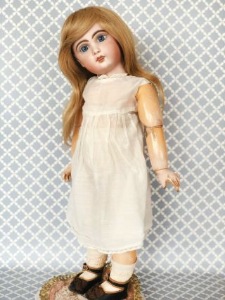 Antique Jumeau Tete French Bebe Bisque Doll Silk Dress Wig Blue Eyes 3