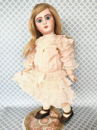Antique Jumeau Tete French Bebe Bisque Doll Silk Dress Wig Blue Eyes 6