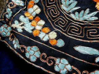 ANTIQUE CHINESE EMBROIDERED SILK HANDBAG / PURSE,  FOUR HINGE SQUARE FRAME 8
