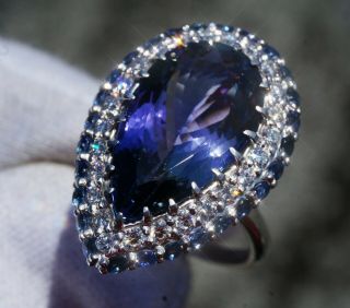 Tanzanite Sapphires Diamond Ring White Gold 10.  86ct 14k Gia Certified Unheated