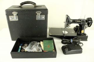 Vintage Sewing Machine Black Singer 221 Featherweight Accessories Case