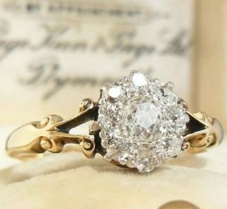 Stunning Rare Antique 18ct Old Mine Cut Diamond Victorian Daisy Cluster Ring