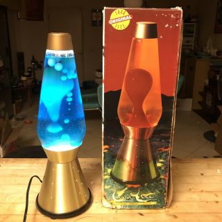 Vintage Lava - Lite Co.  Model 103 Century Gold Base Turquoise Water,  Yellow Wax