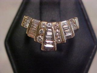 Vintage Unique Round & Baguette Cut Diamond Band - Ring 14k Yellow Gold Sz 6.  5