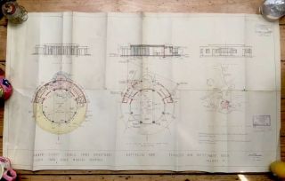 Architects Drawing Battersea Park Tea Room Plan Vintage Old Antique Rare 1939