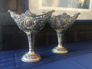Exceptional Large Antique German Hanau Silver Compotes Georg Roth & Co