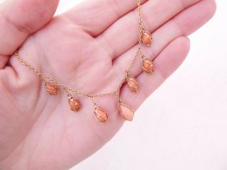 12ct Gold Natural Coral Victorian Art Nouveau Pendant Necklace