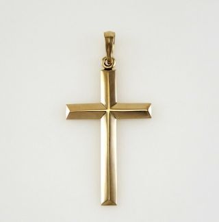 Vintage 14k Yellow Gold Beveled Edge Religious Catholic Cross Necklace Pendant