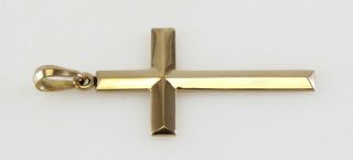 Vintage 14K Yellow Gold Beveled Edge Religious Catholic Cross Necklace Pendant 2
