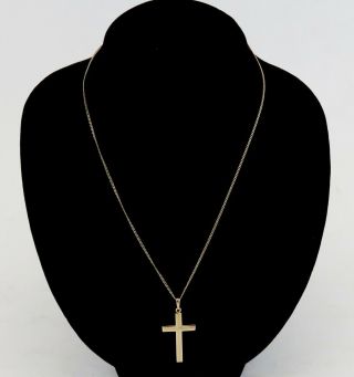 Vintage 14K Yellow Gold Beveled Edge Religious Catholic Cross Necklace Pendant 3