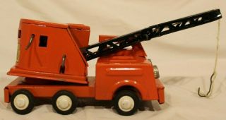 Vintage 1950s Marx Toys,  Tin Litho Orange Crane,  Friction Toy,  Rare & Collectibl 3