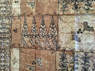 Antique vintage Pacific Islands Samoan tapa bark cloth hand painted design 4