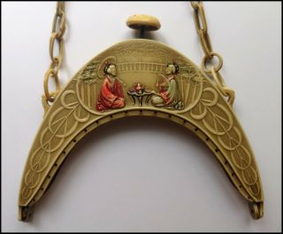 Vintage Art Nouveau 20s Celluloid Purse / Frame Asian Tea Ceremony Party