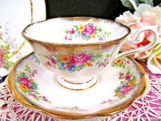 Royal Albert Tea Cup And Saucer Avon Shape Floral Rose Pattern Teacup Wide Set