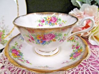 ROYAL ALBERT tea cup and saucer avon shape floral rose pattern teacup wide set 3