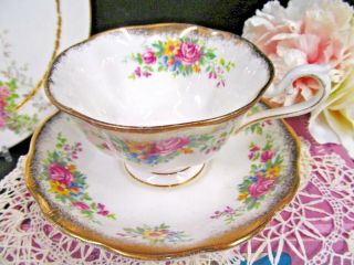 ROYAL ALBERT tea cup and saucer avon shape floral rose pattern teacup wide set 4