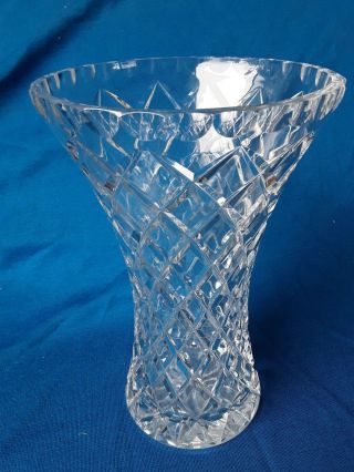 Diamond Cut Glass Vase Crystal Trumpet 21cm Round Large Stunning Vintage