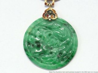 Antique Jadeite Jade Diamond 14k Gold Red Black Enamel Necklace VERY Art Deco 4