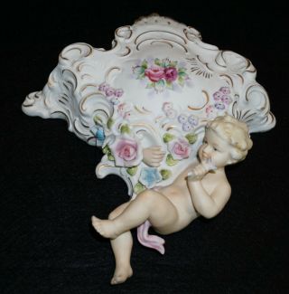 French Vintage Porcelain Or Bisque Cherub Adorned Hanging Wall Decorative Piece 7