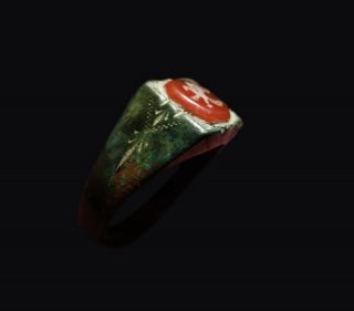 Ancient Roman Bronze ring EAGLE on red stone 3