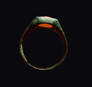 Ancient Roman Bronze ring EAGLE on red stone 4